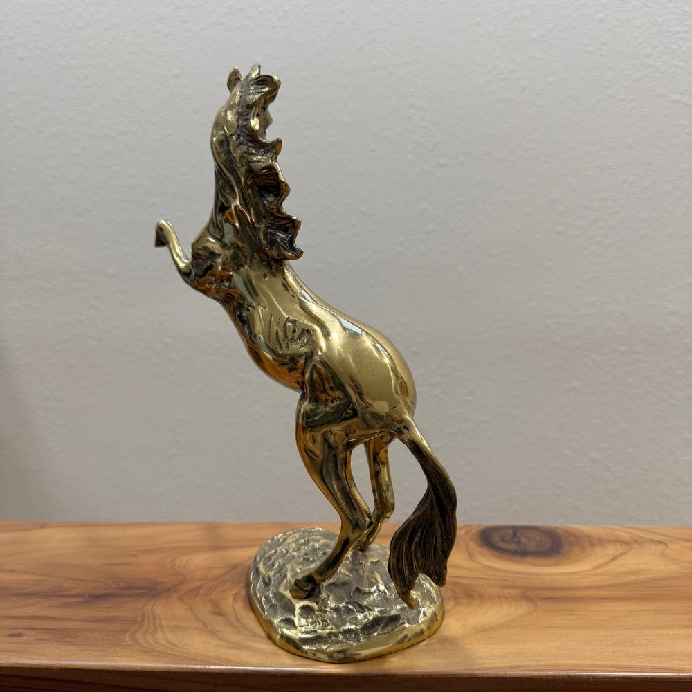 Vintage 60s Solid Brass Decorative Rearing Horse Sculpture Equestrian Art - Picture 4 of 9